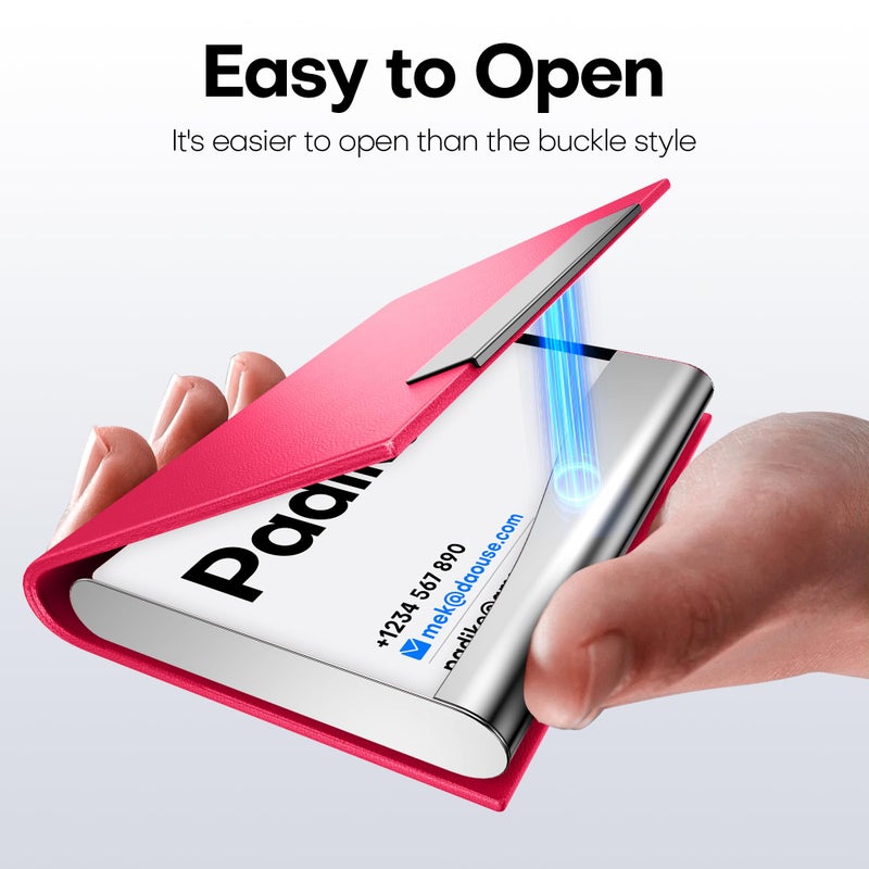 Padike Business Card Holder, Business Card Case Professional PU Leather & Stainless Steel Multi Card Case,Business Card Holder Wallet Credit Card ID Case/Holder for Men & Women. (Rose red) - Image 4